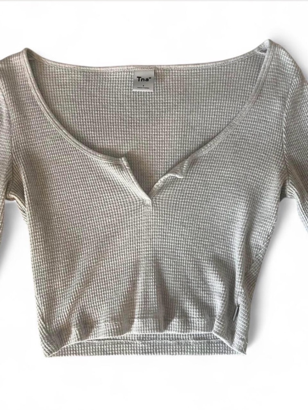 TNA Light Gray Waffle Knit Cropped Scoop Neck Top